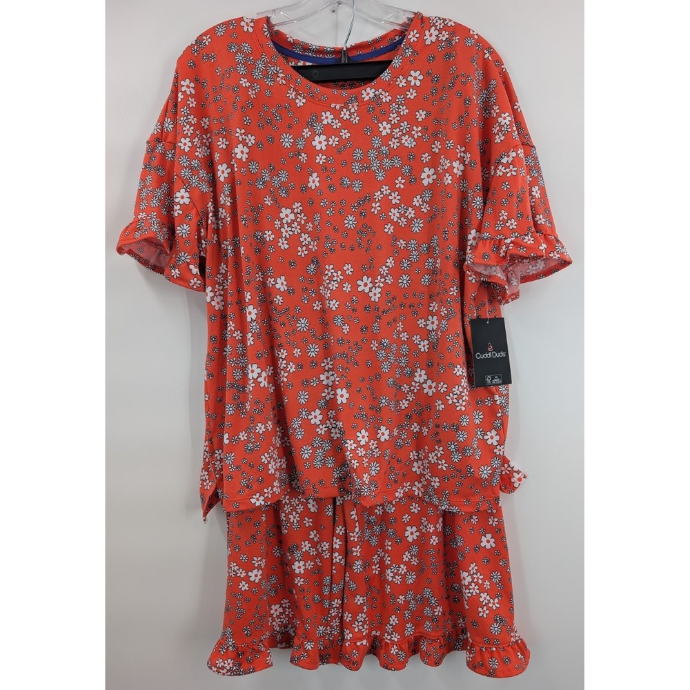 Cuddl Duds Coral Floral Short Sleeve Pajama Set